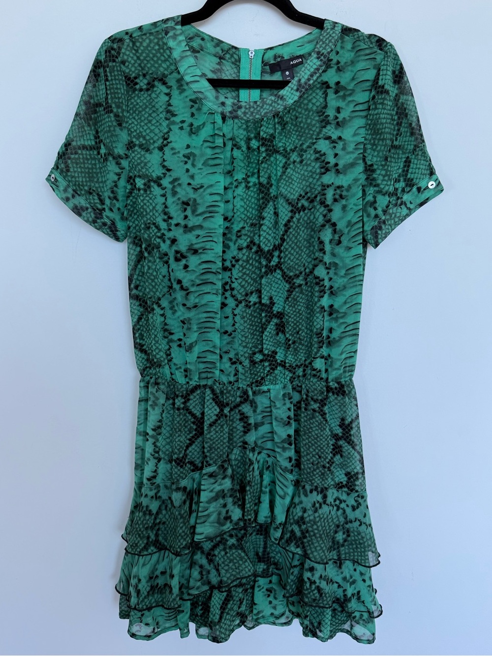 Aqua Snake-Print Ruffle Mini Dress size M